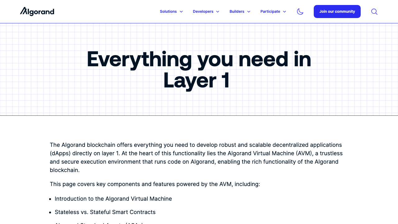 Algorand公式サイトのLayer 1紹介ページ