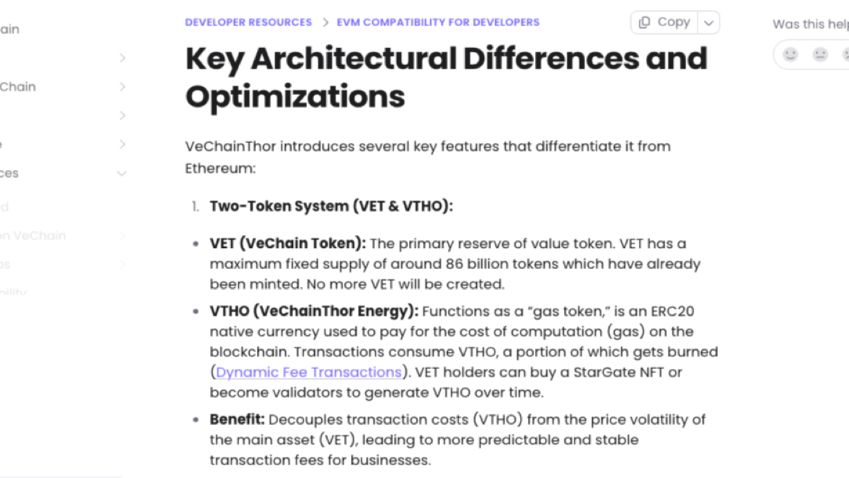 VeChain DocsのVET解説ページ