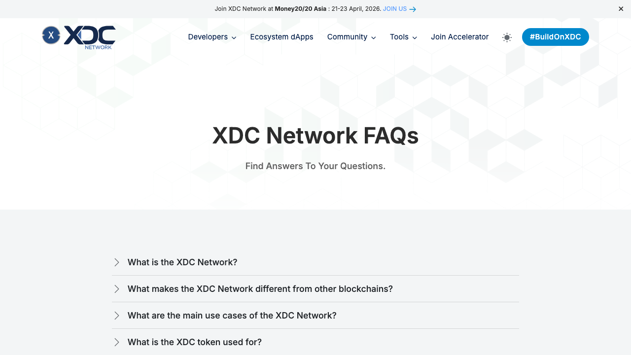XDC Network FAQのトップ画面